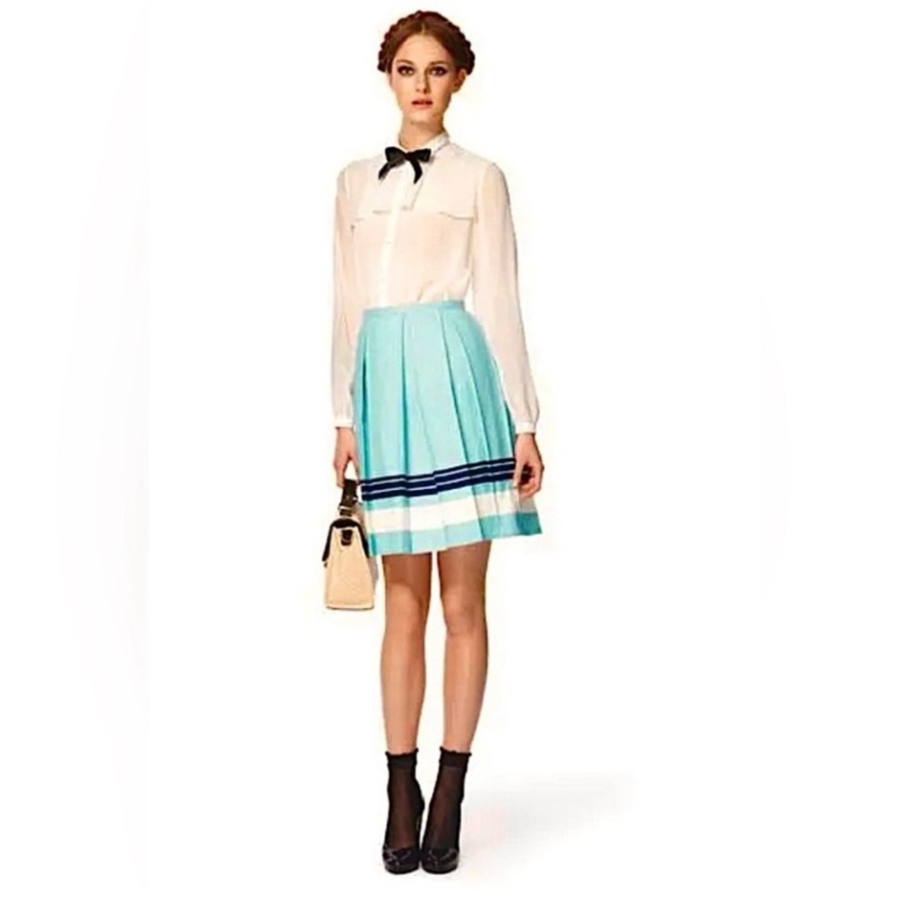 🍑 Jason Wu 10 Skirt Belize Blue Pleated Striped 20th Anniversary Retro Preppy - Picture 1 of 13